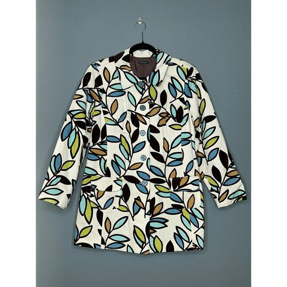 VTG Bentley A. Women's Large LS Velvet Leaf Twill Jacket Blazer Collared Pockets - Picture 1 of 9